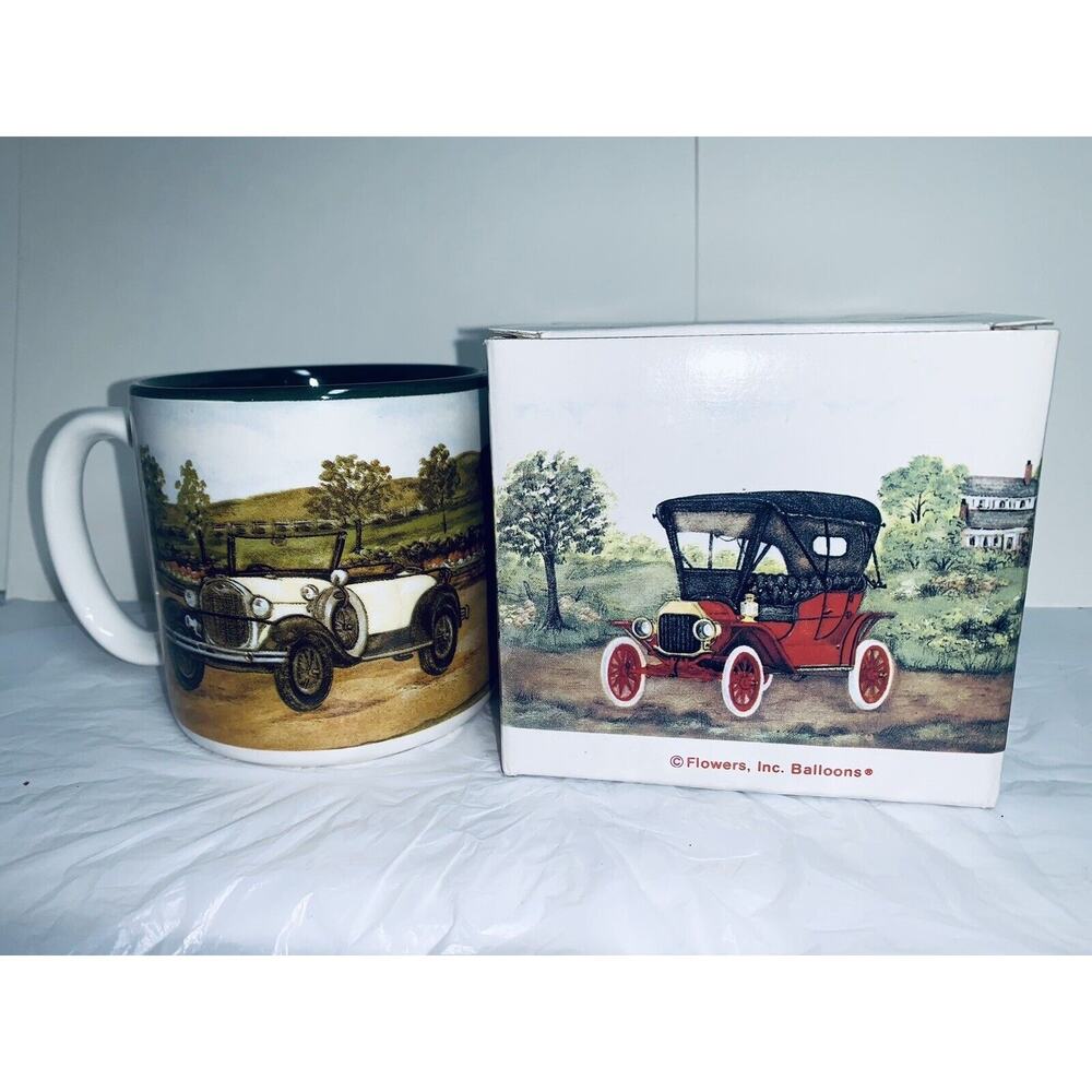Vtg Antique Car Flowers Inc Balloons Bogart Coffee Mug 1993 S. Tuck 684000 NIB